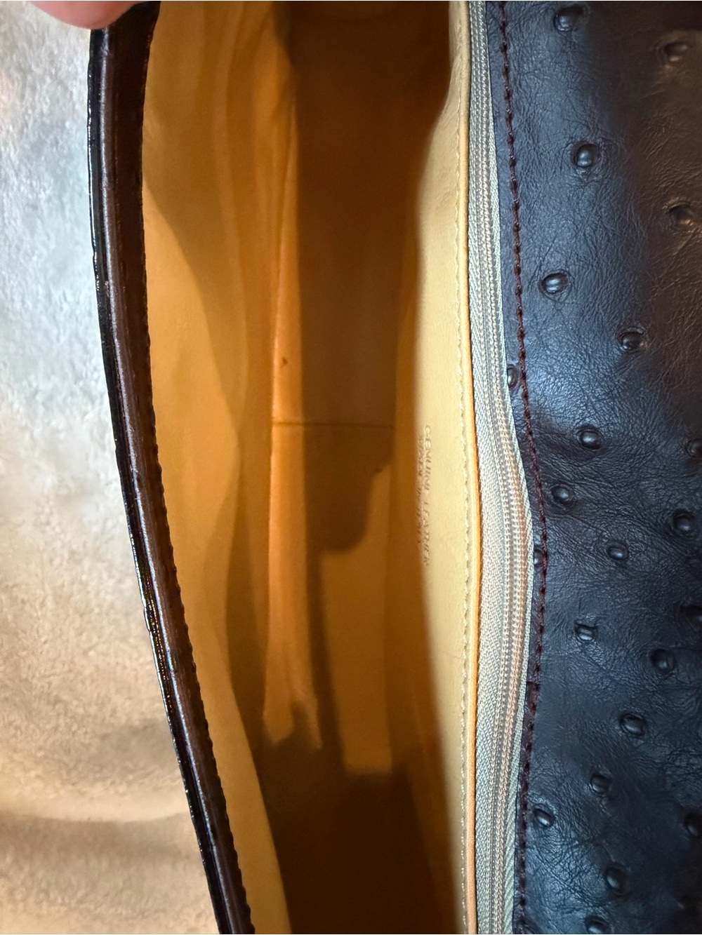 Dooney & Bourke Bayou Ostrich Dark Brown Leather Shoulder Bag - Picture 6 of 8